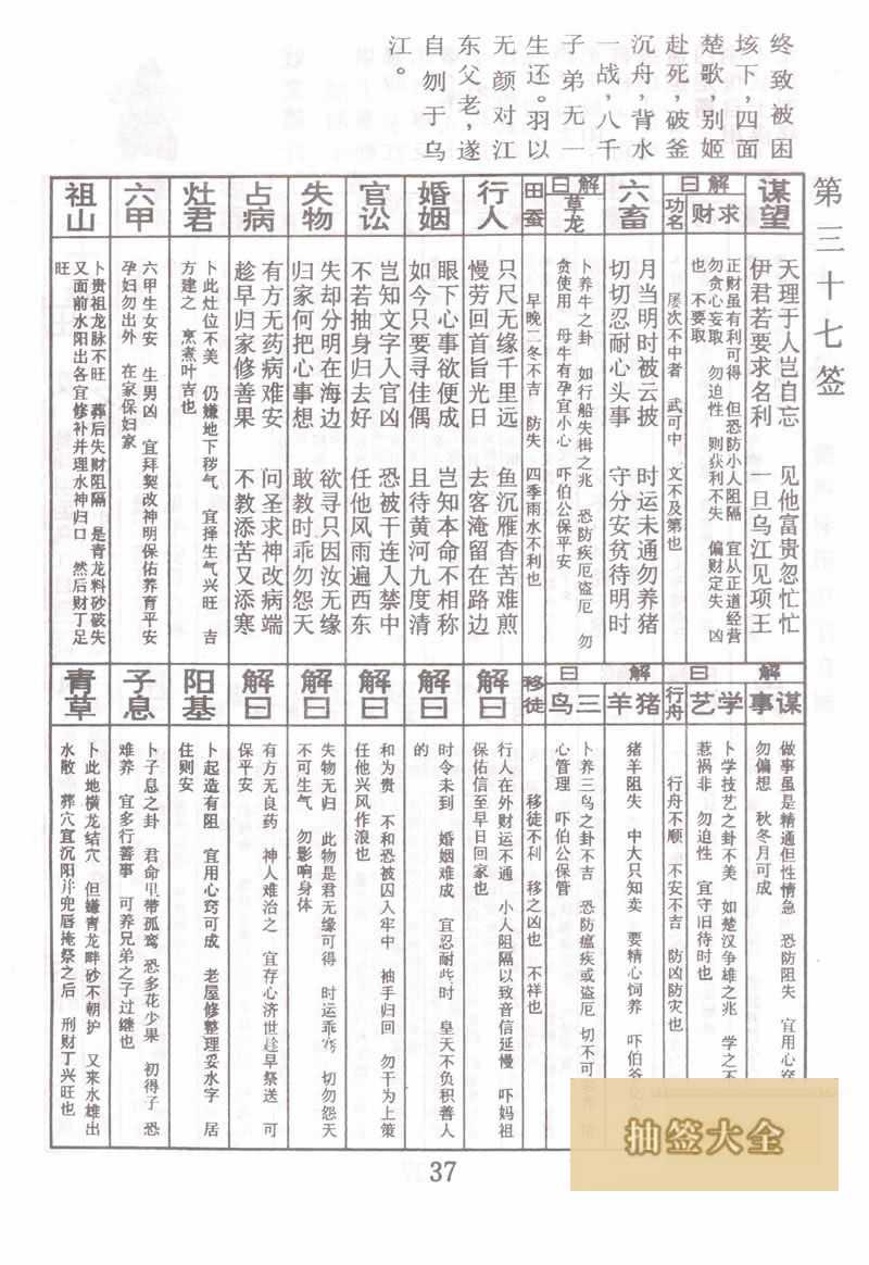 佛祖灵签 第 37 签:项羽困乌江自刎 下下签