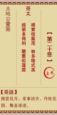 土地公灵签 第 20 签 上平