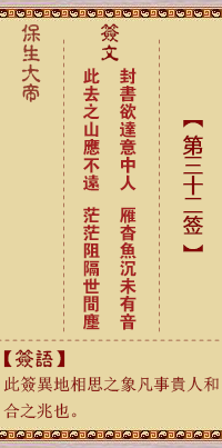 保生大帝灵签 第 32 签：封、【用咸卦】