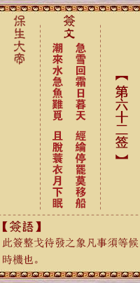 保生大帝灵签 第 62 签：急、【用中孚卦】