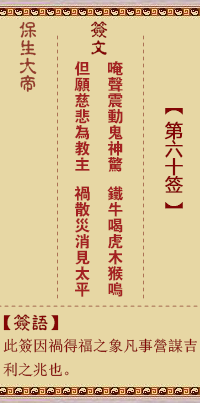 保生大帝灵签 第 60 签：唵、【用涣卦】