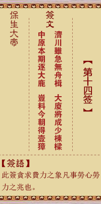 保生大帝灵签 第 14 签:济、【用同人卦】