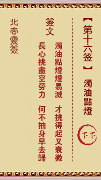 北帝灵签 第 16 签：浊油点灯 下下