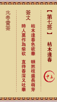北帝灵签 第 7 签：枯木遇春 中上